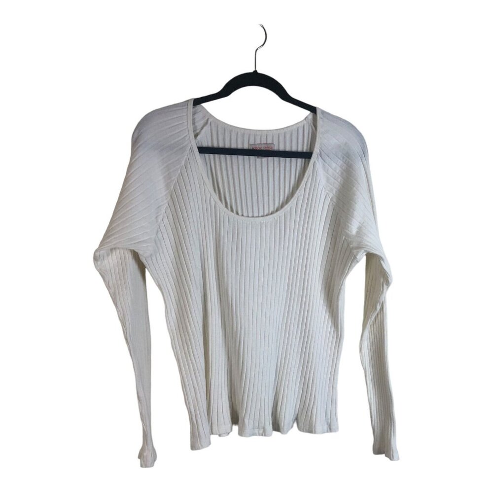 Knox Rose XXL Shirt Womens White Ribbed Long Sleeve Plus Round Neck Pullover